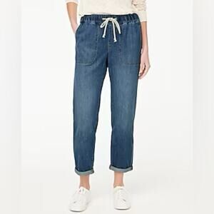J Crew Denim Chambray Pull On Drawstring Straight Leg Pants size 26 Blue Relaxed